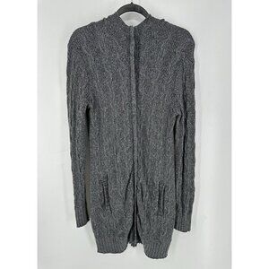 Patagonia Grey Cable Knit Merino Wool Long Hooded Sweater Coat Womens M EUC